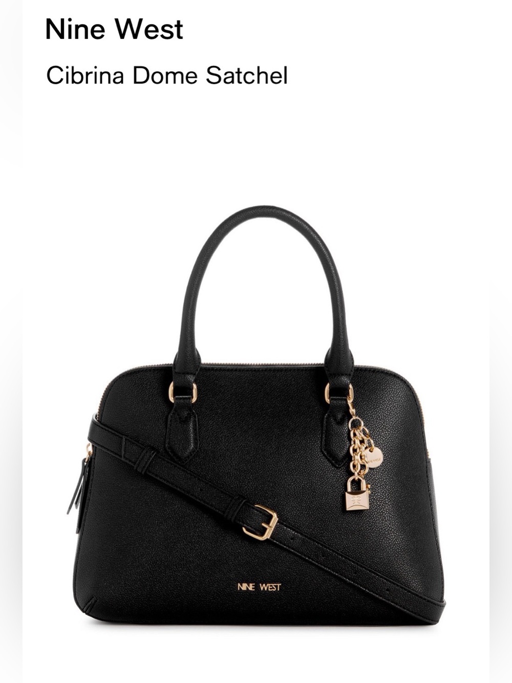 Nine West Cibrina Dome Satchel Bag. Black/Gold.